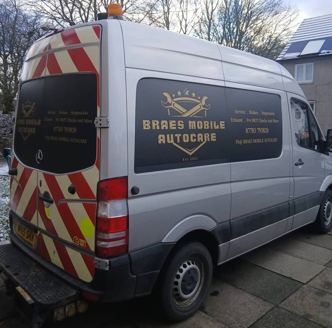 The branded Braes Mobile Autocare Mercedes Sprinter workshop van